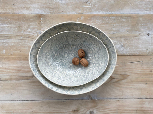 Wonki Ware Medium Pebble Salad Bowl - Patterned Duck Egg