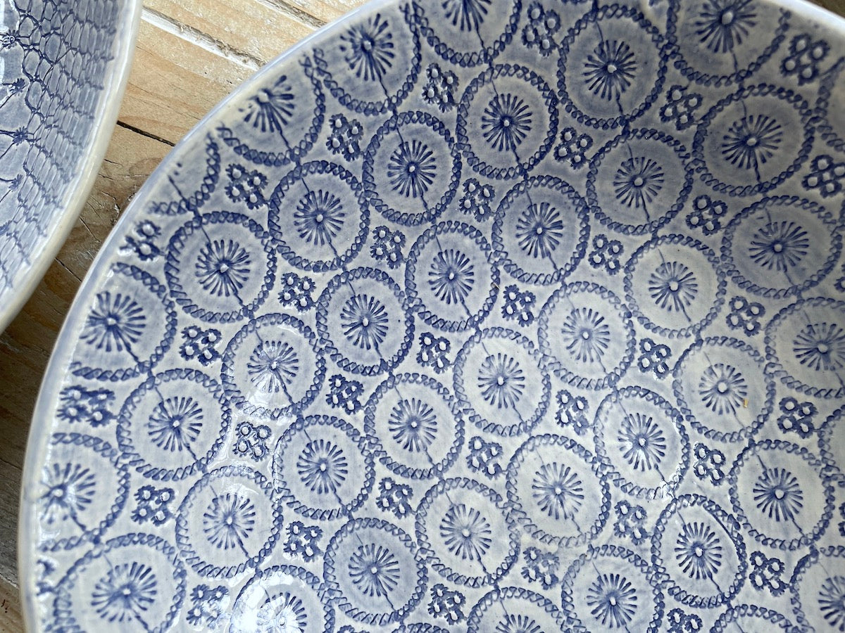 Shallow Pasta Bowl - Blue Patterned