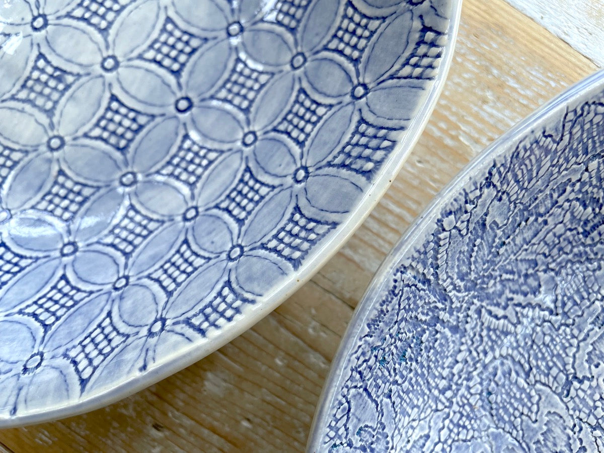 Shallow Pasta Bowl - Blue Patterned