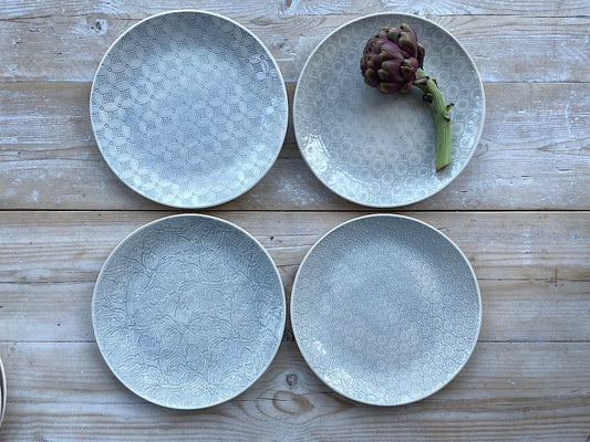 Wonki Ware Dinner Plates 28cm - Patterned Duck Egg - Set of 4