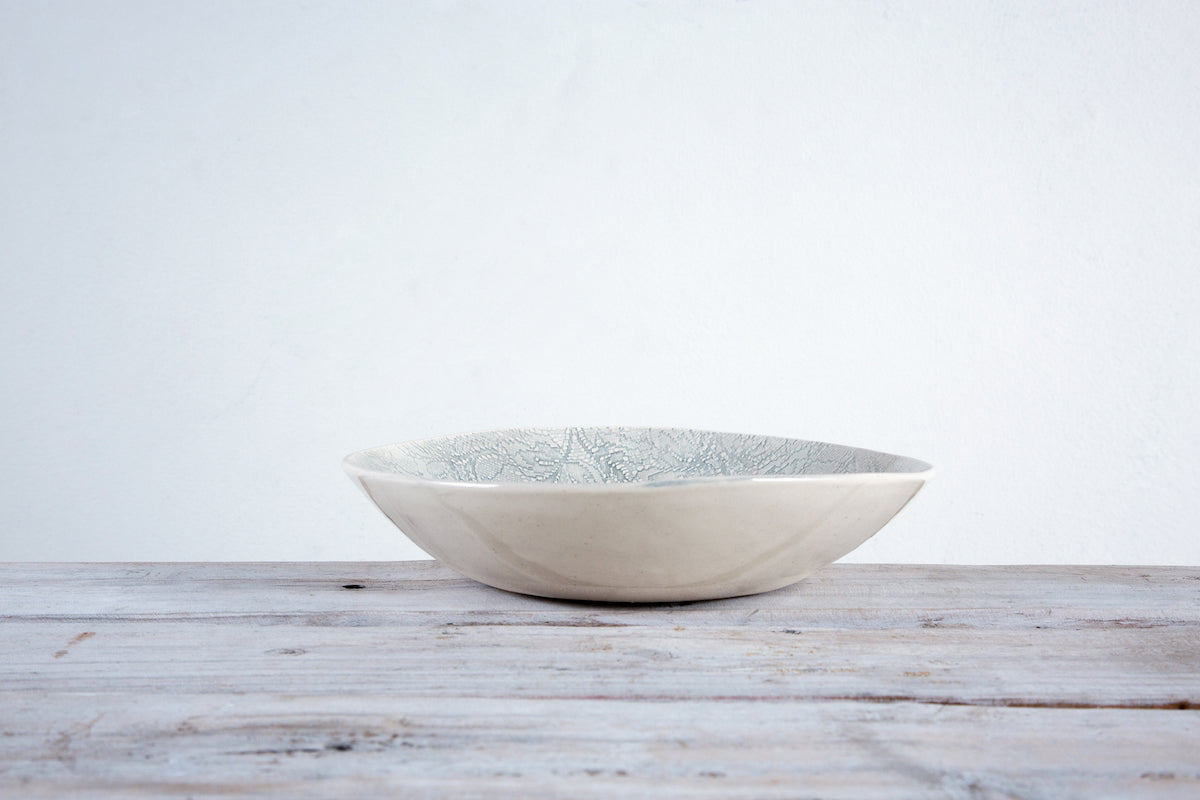 Shallow Pasta Bowl - Duck Egg Patterned