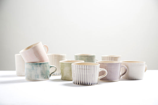 Wonki Ware Squat Mug Vertical Lined - Warm Grey