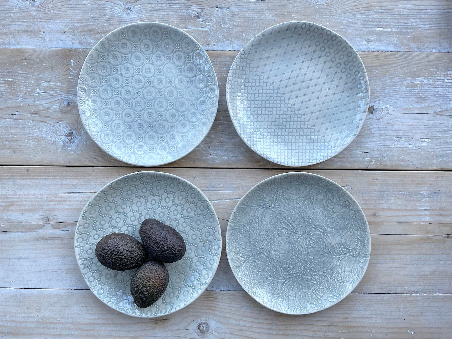 Wonki Ware Side Plates 23cm - Patterned Duck Egg - Set of 4