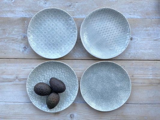 Wonki Ware Side Plates 23cm - Patterned Duck Egg - Set of 4