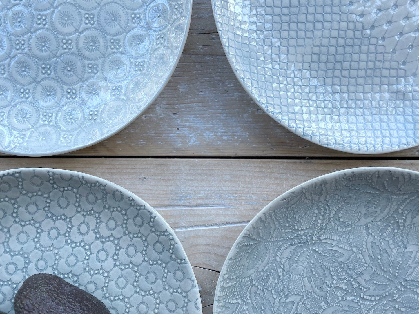 Wonki Ware Side Plates 23cm - Patterned Duck Egg - Set of 4