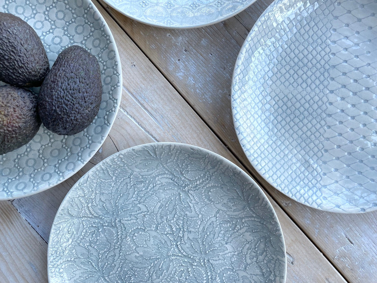 Wonki Ware Side Plates 23cm - Patterned Duck Egg - Set of 4