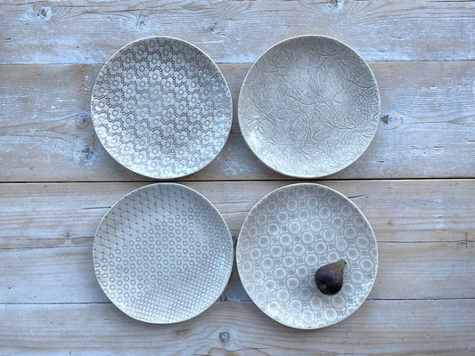 Wonki Ware Side Plates 23cm - Patterned Warm Grey - Set of 4
