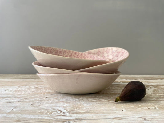 Shallow Pasta Bowl - Pink Patterned - Set of 4