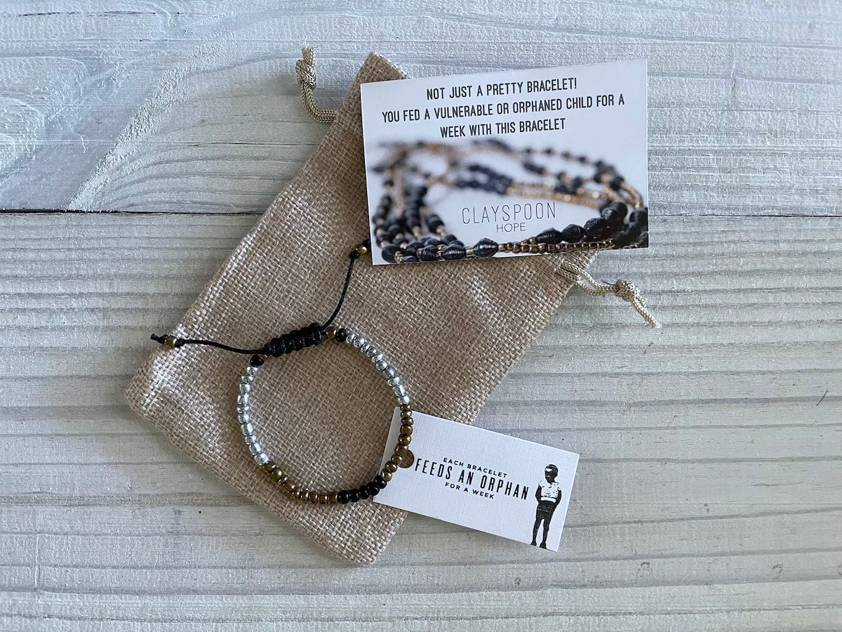 Silver and Bronze Bracelet - Small Silver and Bronze Glass Beads