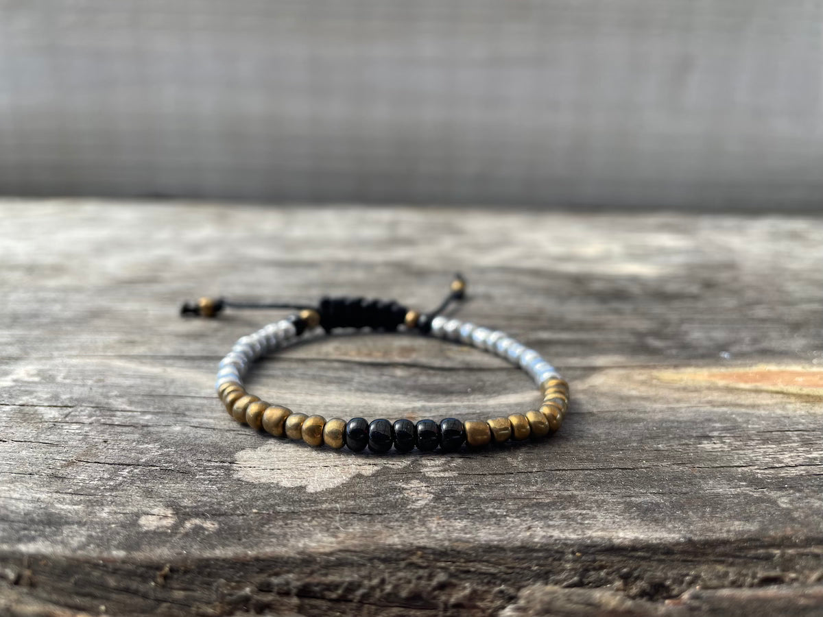 Silver and Bronze Bracelet - Small Silver and Bronze Glass Beads