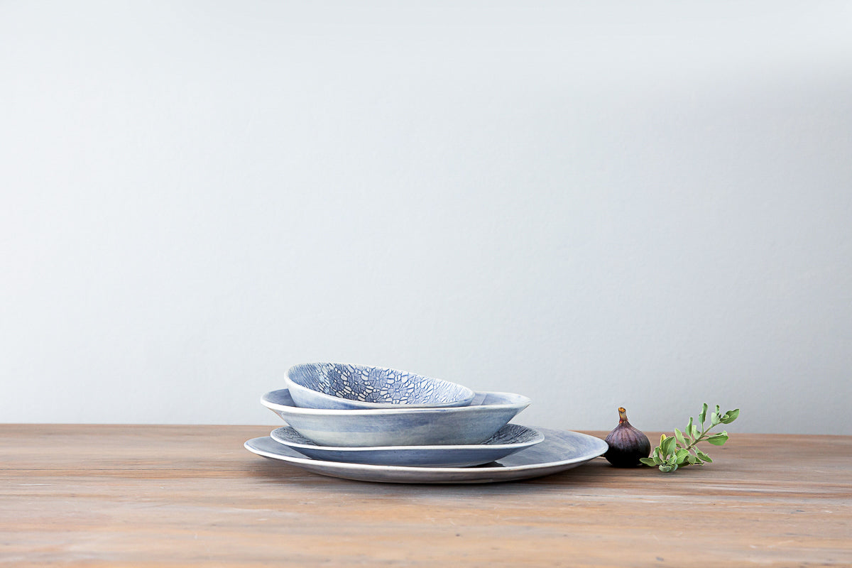 16-Piece Dinner Set - Blue Patterned & Blue Wash