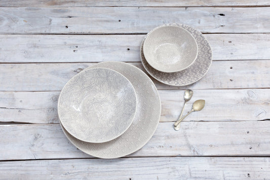 Wonki Ware 16 Piece Dinner Service - Warm Grey Patterned