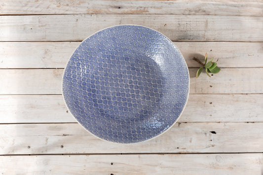 Wonki Ware XL Patterned Serving Platter and 4 plain wash ramekins - Cornflower Blue