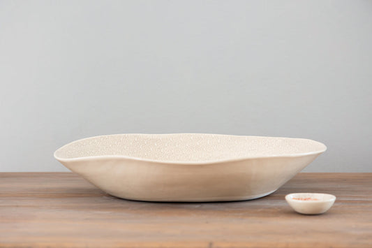 Wonki Ware XL Patterned Serving Platter and 4 plain wash ramekins - Warm Grey