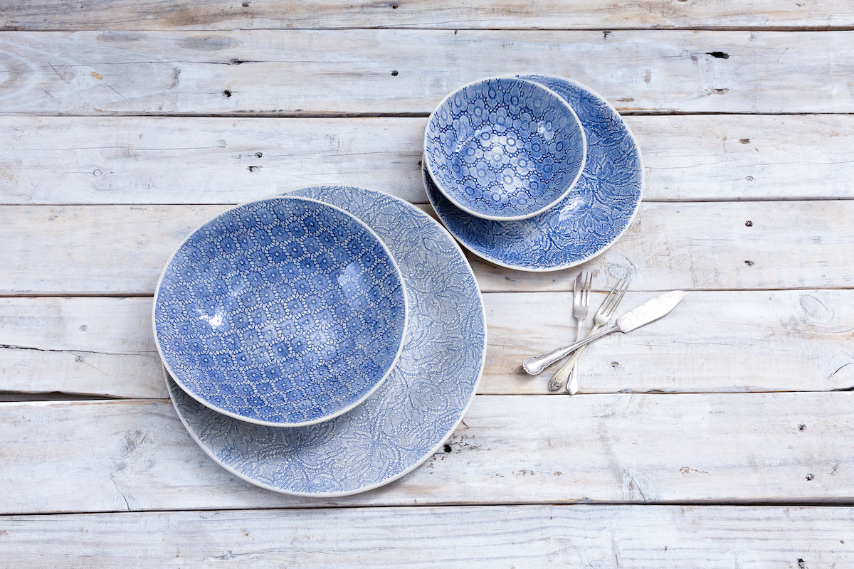 16 Piece Dinner Set - Blue Patterned