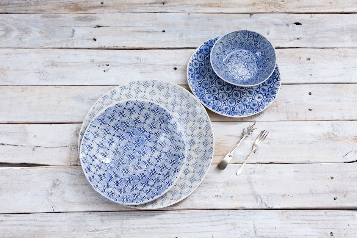 16 Piece Dinner Set - Blue Patterned