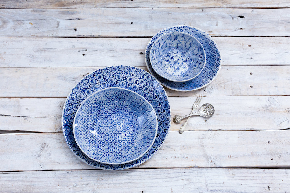 16 Piece Dinner Set - Blue Patterned