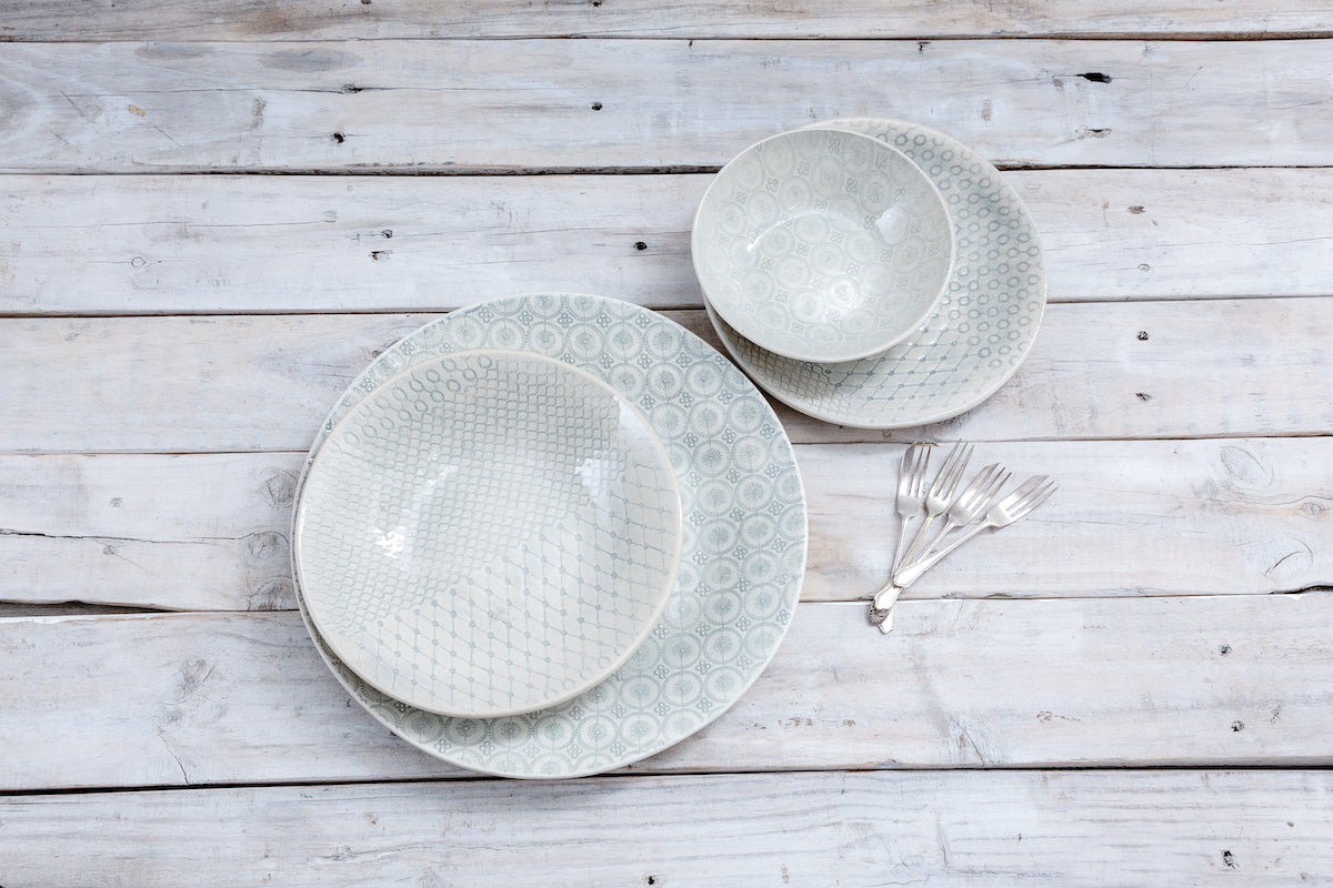 16-Piece Dinner Service - Duck Egg  Patterned