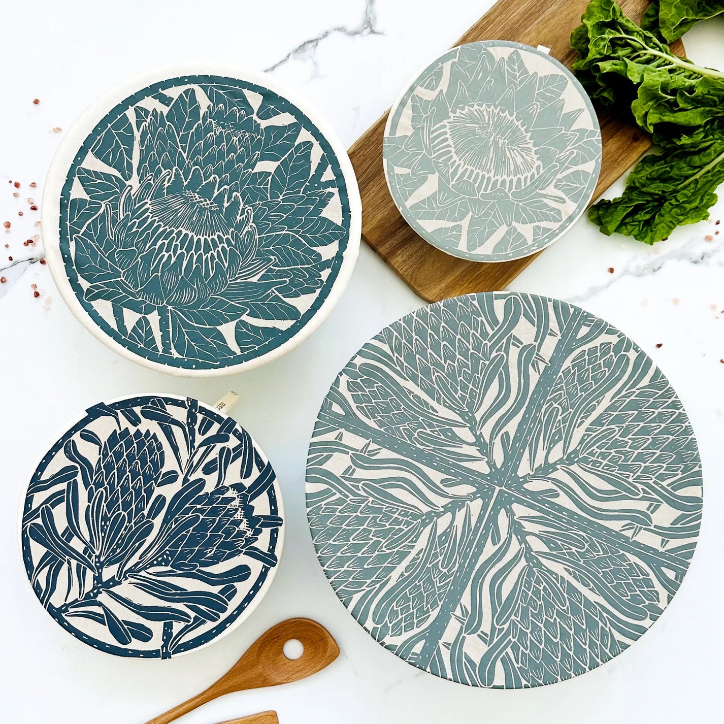Dish and Bowl Cover Set of 4 Protea Print