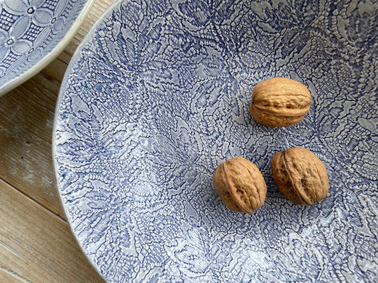 Shallow Pasta Bowl - Blue Patterned