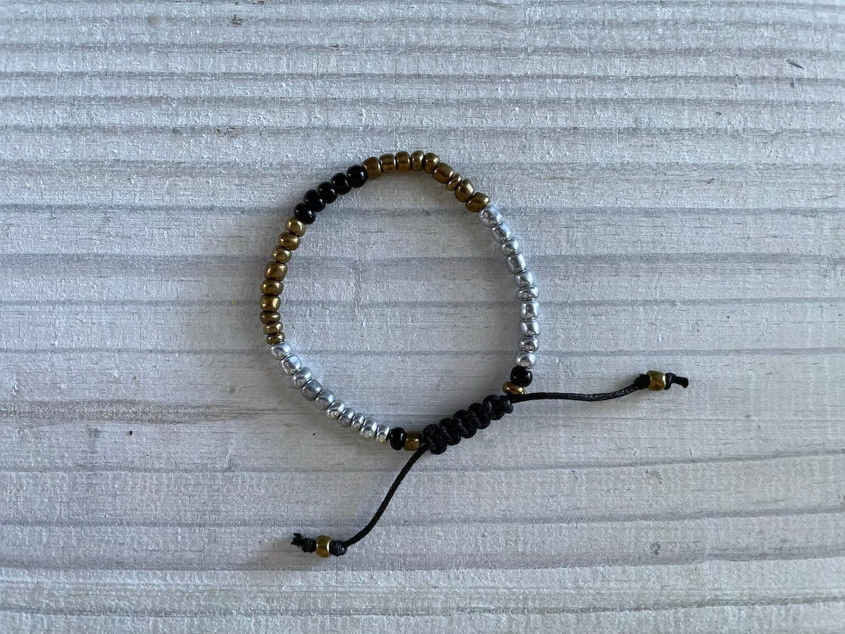 Silver and Bronze Bracelet - Small Silver and Bronze Glass Beads